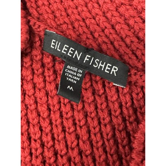 Eileen Fisher M Red Merino Wool Moss Seed Stitch Knit Cardigan Open Sweater - Picture 2 of 8